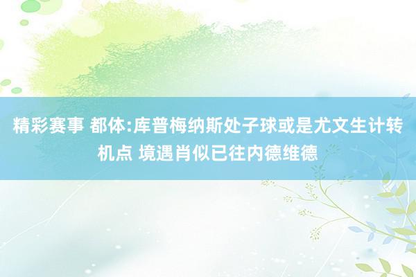 精彩赛事 都体:库普梅纳斯处子球或是尤文生计转机点 境遇肖似已往内德维德