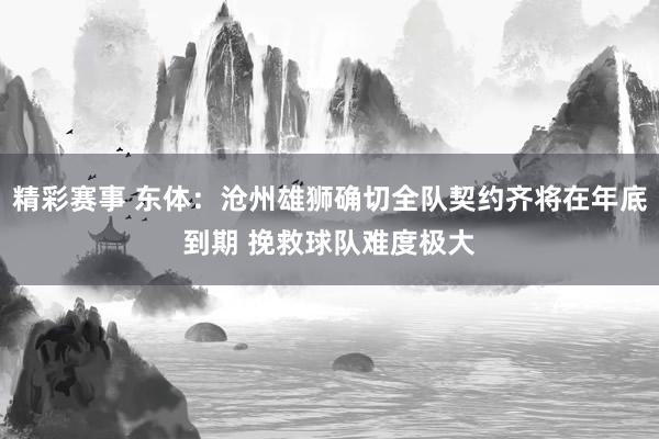 精彩赛事 东体：沧州雄狮确切全队契约齐将在年底到期 挽救球队难度极大