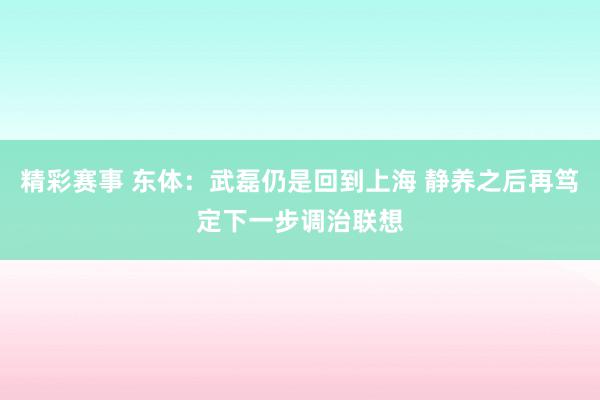 精彩赛事 东体：武磊仍是回到上海 静养之后再笃定下一步调治联想