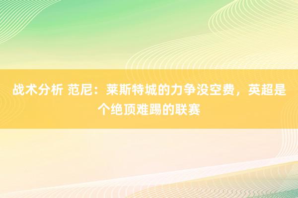 战术分析 范尼：莱斯特城的力争没空费，英超是个绝顶难踢的联赛