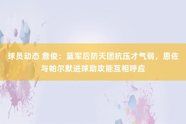 球员动态 詹俊：蓝军后防天团抗压才气弱，恩佐与帕尔默进球助攻能互相呼应