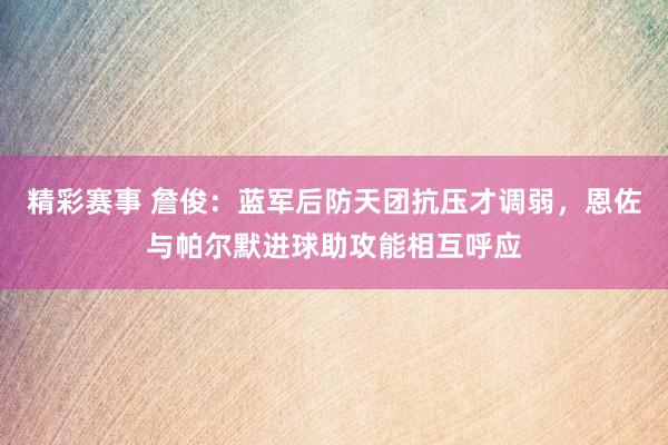 精彩赛事 詹俊：蓝军后防天团抗压才调弱，恩佐与帕尔默进球助攻能相互呼应